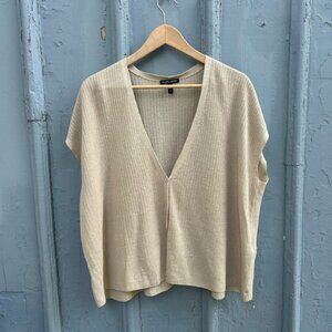 Eileen Fisher Taupe Linen Cotton Short Sleeve Cardigan, size Large